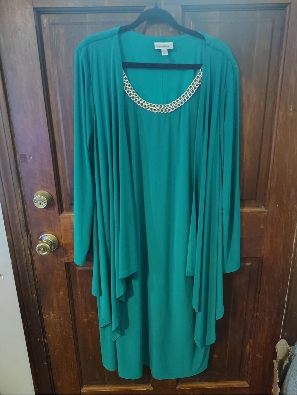 Dressbarn Green Dress with Attached Matching Duster Size 22